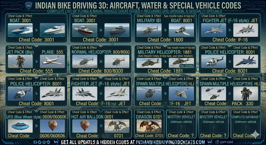 indian Bike Driving 3D Cheat Codes | Latest Cheat Code | 100% Working | 2026 18 Indian Bike Driving 3D Logo Cheat Code aircraft
